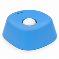 No-spill lick bowl in blue with white rolling ball