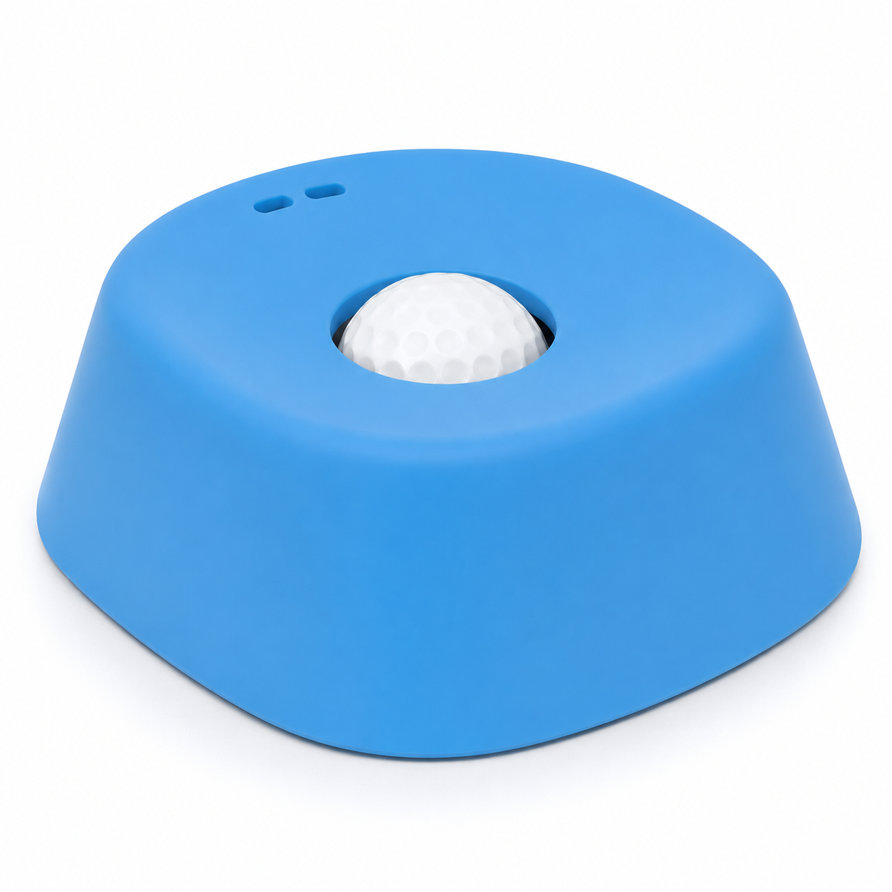 No-spill lick bowl in blue with white rolling ball